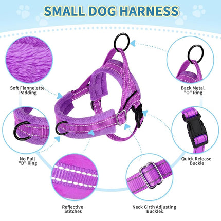 Lukovee Dog Leashes for Small Dogs, Lightweight Soft Small Dog Harness Neck & Chest Adjustable, Reflective Harness Anti-Twis Puppy Harness Vest Harness (Meduim, Purple)