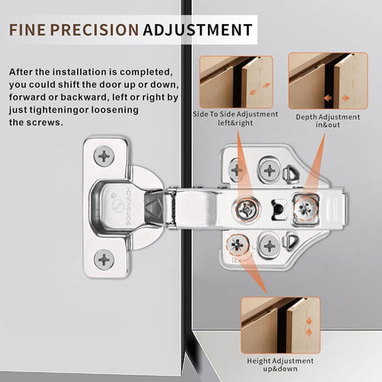 20 Pack Full Overlay Soft Close Cabinet Hinges 105° Frameless 3 Way Adjustable Soft Close Hinges for Cabinet Doors Kitchen Cabinet Door Hinges with Screws
