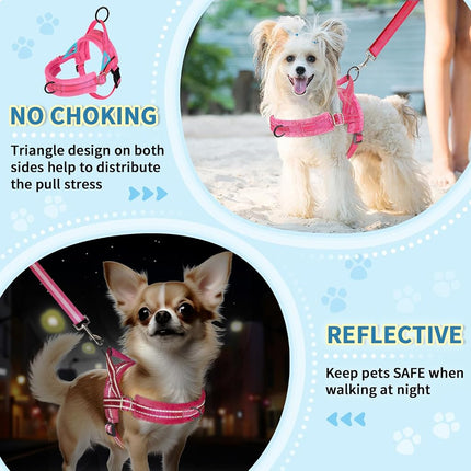 Lukovee Dog Leashes for Small Dogs, Lightweight Soft Small Dog Harness Neck & Chest Adjustable, Reflective Harness Anti-Twis Puppy Harness Vest Harness (Meduim, Pink)