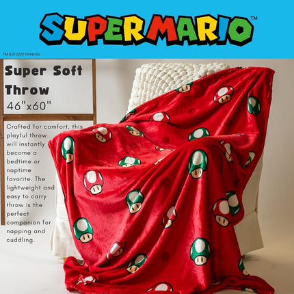 Franco Nintendo Super Mario Gaming Toad Kids Bedding Super Soft Plush Throw Blanket, 46 in x 60 in, (Officially Licensed Product)