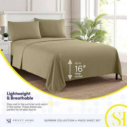 Sweet Home Collection Juego de cama de lujo con sábana encimera, sábana bajera, 2 fundas de almohada, microfibra, salvia, California King