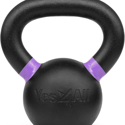 Yes4All Powder Coated Cast Iron Competition Kettlebell with Wide Handles & Flat Bottoms 6kg/ 13lbs Pair