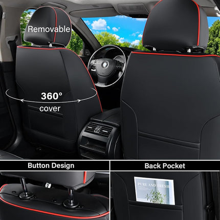 Fundas de asiento delantero Coverado, fundas de asiento impermeables para coche, protectores de asiento de coche convertibles 2 en 1 ajuste universal para la mayoría de coches, SUV y camiones (negro y rojo)