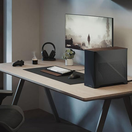 Fractal Design Era 2 ITX PC Case in Charcoal - Sleek Anodized Aluminum, Solid Walnut Top, Supports 3-Slot GPUs, PCIe 4.0 Riser Cable included