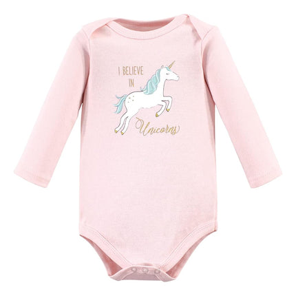 Hudson Baby baby-girls Cotton Long-sleeve Bodysuits, Glitter Unicorn, 0-3 Months