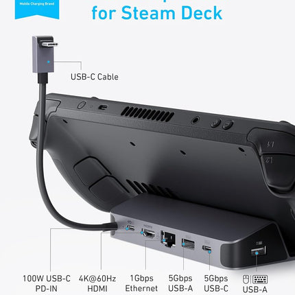 Anker Steam Deck Dock, Docking Station for Steam Deck (OLED)/ROG Ally/Legion Go, 6-in-1 USB C Hub with HDMI 4K@60Hz, 1Gbps Ethernet, 2 USB-A and 1 USB-C Port, 90W Fast Charging (Not for Rog Ally X)