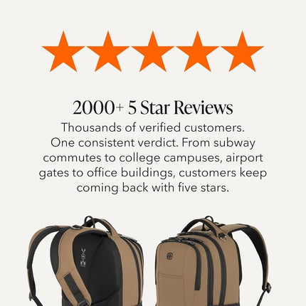 SWISSGEAR Cecil Laptop Backpack Fits up to 16-Inch Laptop, Daypack for Travel and Work, Pastel Brown/Black, 18-Inch