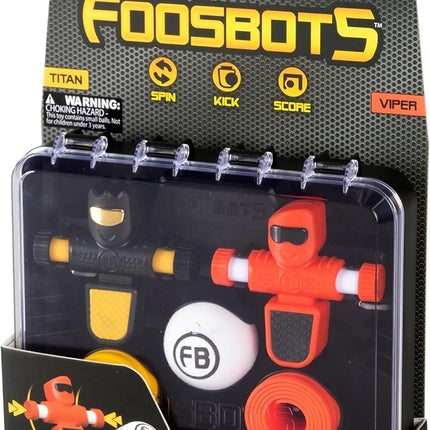 Fat Brain Toys Foosbots 2-Pack - Football Themed, Fast Paced 2-Player Tabletop Trickshot Game for Kids Ages 6+, Orange, Green