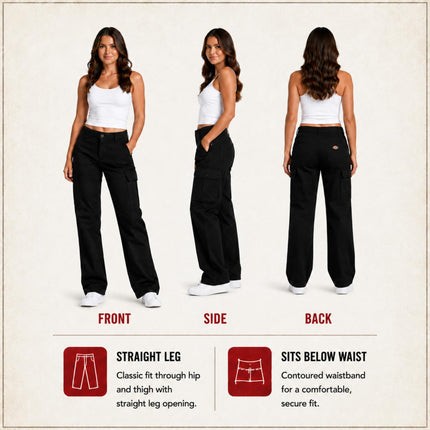 Pantalón cargo de sarga elástica con pierna recta Dickies para mujer, uso general de trabajo, negro lavado V1, 4