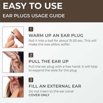 Peace&Quiet | PQ Wax Ear Plugs for Sleep - 50 Beige Silicone Wax Earplugs for Sleeping & Swimming - Gel Ear Plugs for Noise Reduction & Ear Protection