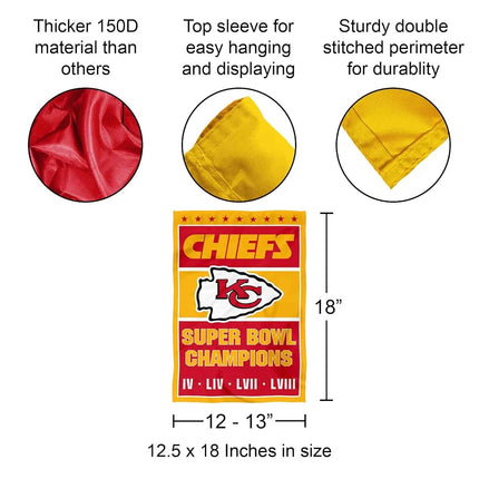 Wincraft Kansas City Chiefs 4 Time Champions Garden Flag, Red, Gold, 12.5 Inches by 18 Inches