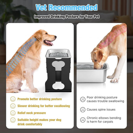 9.1 L Elevated Large Dog Water Bowl, 36CM Raised Dog Bowl with Stand for Large Breed, Full Metal Elevated Dog Bowls for Relief Joint Pressure, Easy Clean Stainless Steel Dog Bowls for Indoor Outdoor