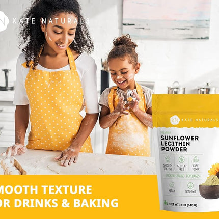 Kate Naturals Sunflower Lecithin Powder for Baking Bread, Gummies, Cooking. Substitute for Soy Lecithin Powder (12oz, Non-GMO)