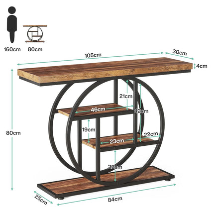 Tribesigns 105cm Console Table, 4-Tier Entryway Console Table with Geometric Base, Narrow Hall Table with Storage Shelves for Living Room, Hallway, Foyer, Rustic Brown