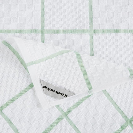 KITCHENAID Quilted Cotton Terry Cloth Oven Mitt, Pot Holder, Kitchen Towel 4-Pack Set, Heat Resistant, Silicone Grip, Gift Set, Pistachio, 16"x26", 7"x13" & 7"x10"
