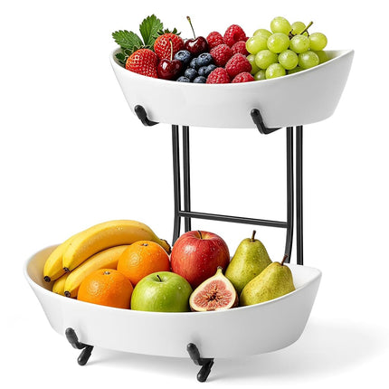 Yedio 2 Tier Ceramic Fruit Bowl for Kitchen Counte