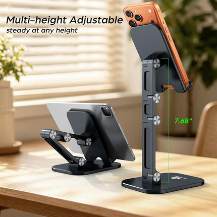 OCYCLONE Phone Stand, Adjustable Height and Angle Foldable Cell Phone Stand Holder for Desk, Taller iPhone Stand Compatible with 4.7"-13" Smartphones iPad Tablet, Black