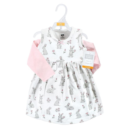 Hudson Baby Baby Girls' Cotton Dress and Cardigan Set, Bunny Floral, 12-18 Months