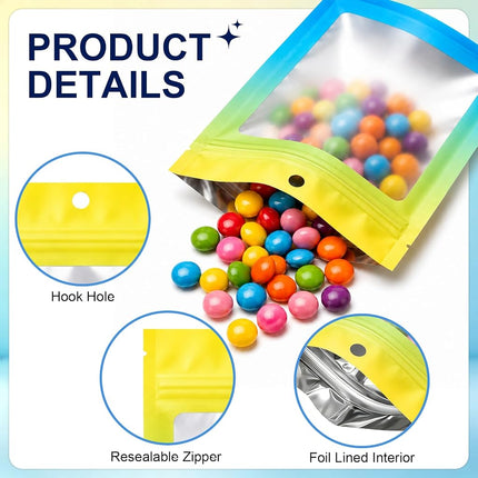 100 Pcs Gradient Colors Resealable Mylar Bags (Yellow Blue, 5.9x8.6 In)