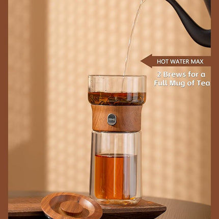 ZENS Glass Infuser Teapot, One Touch Tea Maker for Loose Leaf Tea, Walnut