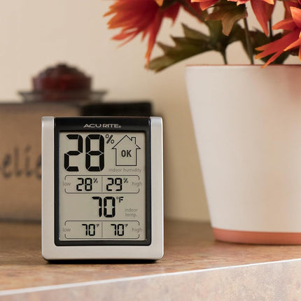 ACURITE 00613 Digital Hygrometer & Indoor Thermometer Pre-Calibrated Humidity Gauge, Black, 3" H x 2.5" W x 1.3" D
