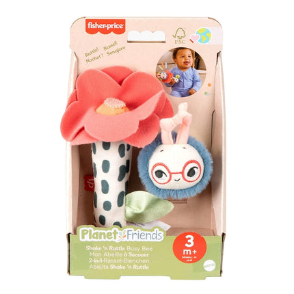 Fisher-Price Baby Toys Planet Friends Shake ‘n Rattle Busy Bee Sensory Plush 2-Piece Set for Newborns Ages 3+ Months, HYR56