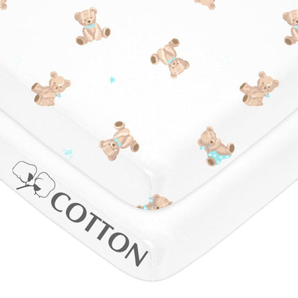 American Baby Company 2 Pack Fitted Pack and Play Sheet 39x27, Bear and WT