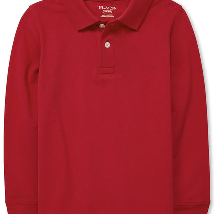 The Children's Place Boys' Long Sleeve Pique Polo, Classic Red, X-Large
