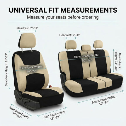 FH Group Automotive Seat Covers Black Universal Fit Bucket and Bench Cover for Cars, SUVs, and Trucks (Full Set Airbag Compatible with Split Bench) FB030BEIGEBLACK115-SEAT