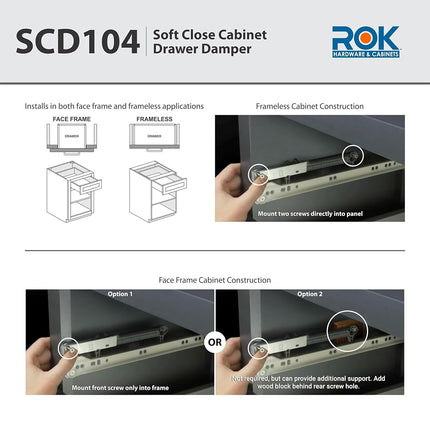 Rok 2-Pack Hardware Soft Close for Wood Drawers/Soft Close Drawer Adapter/Add-On/Retrofit (Gray)