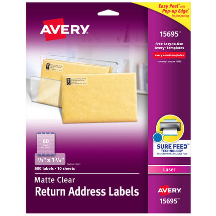 Avery Matte Clear Return Address Labels,Sure Feed 