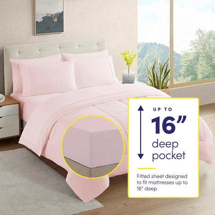 California King Comforter Set - Soft & Breathable 7-Piece Bedding Collection - 1 Comforter, 1 Fitted Sheet, 1 Flat, 4 Pillowcases - Deep Pocket - Premium Quality - Ideal for All Seasons, Pale Pink