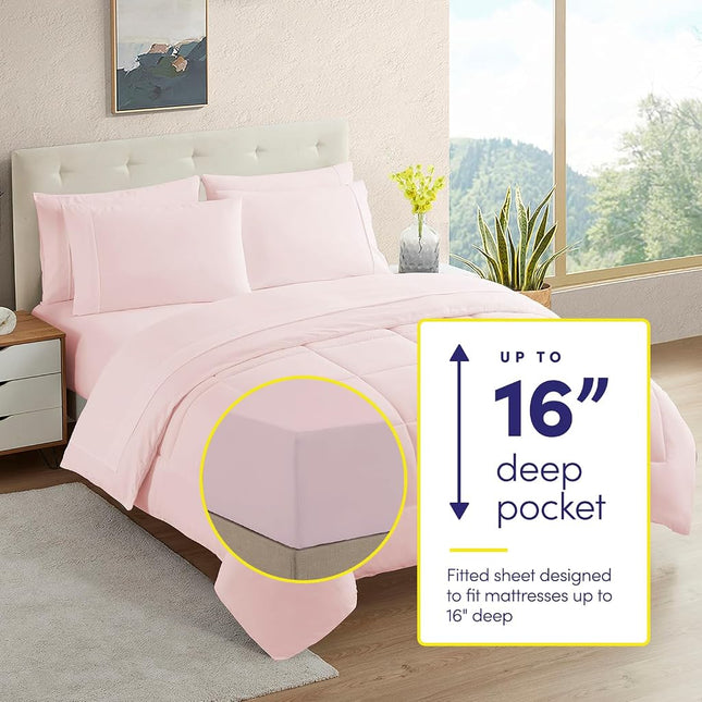 California King Comforter Set - Soft & Breathable 7-Piece Bedding Collection - 1 Comforter, 1 Fitted Sheet, 1 Flat, 4 Pillowcases - Deep Pocket - Premium Quality - Ideal for All Seasons, Pale Pink