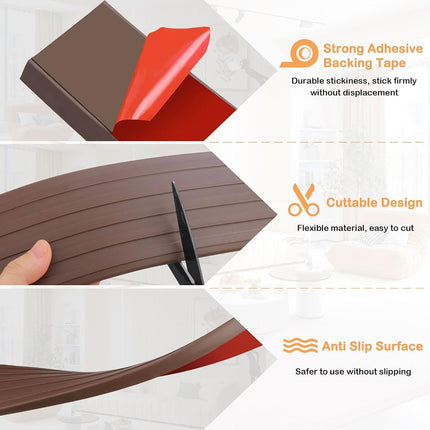 Threshold Ramps for Doorways Self-Adhesive Rubber Ramps for Door Threshold Rubber Door Threshold Ramp for Wheelchair Stroller Scooter Reducer Ramp (Brown, 3” Wide x 6.6' Long)