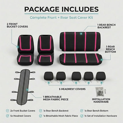 FH Group Car Seat Covers Full Set Pink Cloth - Universal Fit Automotive Seat Covers, Low Back Front Seat Covers, Solid Back Seat Cover, Washable Car Seat Cover for SUV, Sedan and Van, FB032PINK114