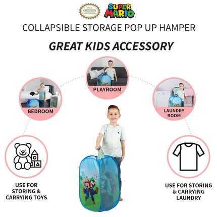 Franco Kids Room Collapsible Storage Bin Pop Up Hamper, One Size, Super Mario