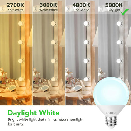 BUBO Vanity Light Bulbs 60 Watt Equivalent, Bathroom Light Bulb Daylight White 5000K, Round Globe Bulbs, G25 LED Bulbs 800 Lumens, E26 Medium Base, 7W, Non-Dimmable, 12 Pack