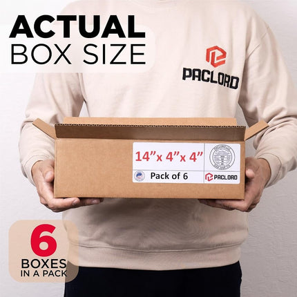 Paclord 6 Pack Medium Cardboard Boxes 14" L x 4" W x 4" H - USA Made Packaging Boxes for Moving, Shipping or Storage - USPS Approved