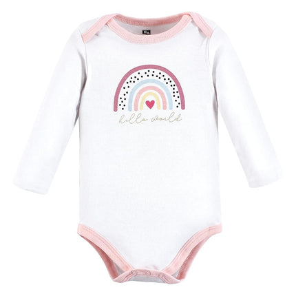 Hudson Baby Baby Girls Cotton Long-sleeve Bodysuits 3-pack, Modern Rainbow, 9-12 Months