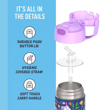 THERMOS FUNTAINER Water Bottle with Straw, 12oz, Unicorn Blooms