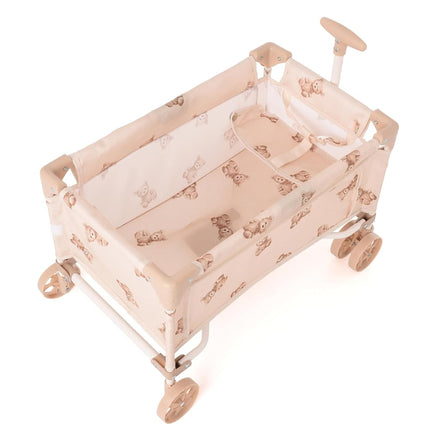 Roma Teddy Toy Wagon with Adjustable Handle, Cute Cream and Teddy Pattern, Kids Toys Baby Doll Pram, Lightweight Foldable Seat for Dolls Up to 42cm, Indoor/Outdoor Play, Ages 3+