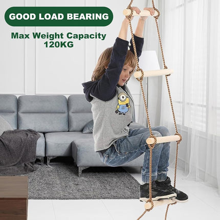 MUXHEL 1 Pcs 6.5 Ft Climbing Rope Ladder for Kids, Wooden Hanging Rope Ladder, Rope Ladder for Treehouse Outdoor and Indoor Swing Set Accessories