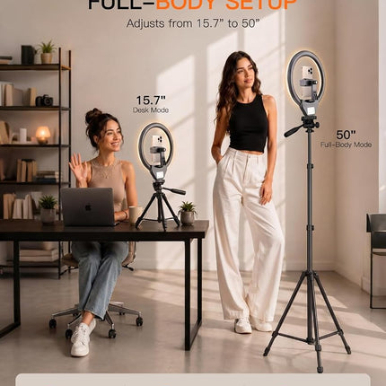 10'' Ring Light with 50'' Extendable Tripod Stand, Sensyne LED Circle Lights with Phone Holder for Live Stream/Makeup/YouTube Video/TikTok, Compatible with All Phones.