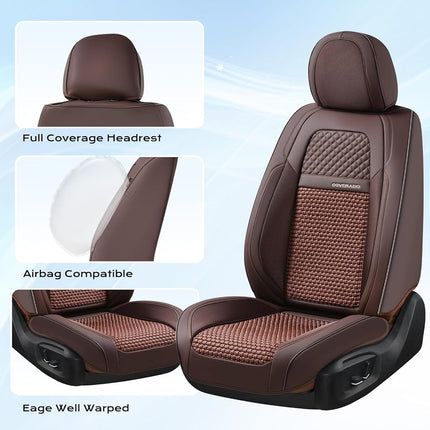Coverado Leather Seat Cover Front, Universal Covers for Cars, Waterproof Luxury Leatherette Seat Cushions, Auto Car Seats Protectors, Driver Seat Cover Fit for Most Vehicles-Brown