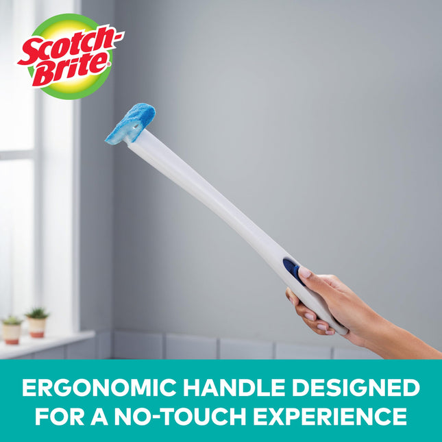 Sistema de limpieza desechable para inodoros Scotch-Brite con limpiador alternativo de blanqueador incorporado, limpia fácilmente debajo del borde, 1 mango con carrito de almacenamiento + 5 recambios desechables