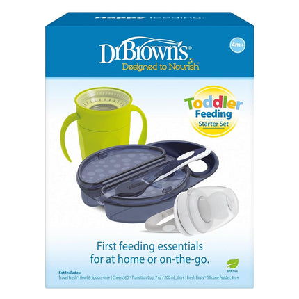 Dr. Brown's Toddler Feeding Starter Set, Travel Bundle with Cheers360 Spoutless Training Cup with Handles, 6m+, 4 Piece