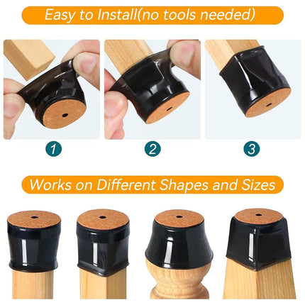 24 pcs Black Chair Leg Floor Protectors, Furniture Felt Pads Silicone Covers caps for Chairs,Chair Leg Protectors for Hardwood Floors (Large fit:1.3''-2'')