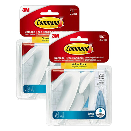 Command Bath Large Towel Hook Value Pack, Total 6 