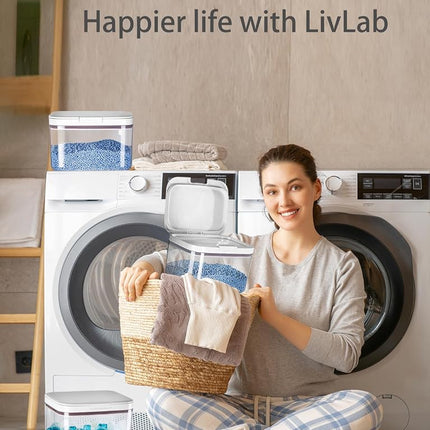LivLab Mker Laundry Detergent Dispenser with One-Press Lid,Clear PET Powder container with Measuring Cup, Pods container (11L)