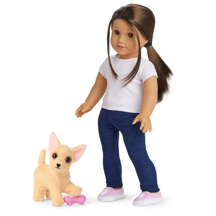 American Girl Truly Me 18-inch Doll Pet Barker Posey Tan Chihuahua Dog plus Chew Toy Pet Accessory, For Ages 6+